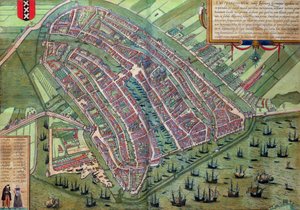 Mapa de Amsterdam, de &39;Mundo&39; pela Braun (1541-1622) e Frans Hogenberg (1535-1590), c.1572