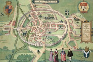 Mapa de Canterbury, de &39;Mundo&39; pela Braun (1541-1622) e Franz Hognenberg (1535-1590) c.1572-1617