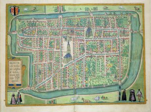 Mapa de Delft, de &39;Civitates Orbis Terrarum&39; por Georg Braun (1541-1622) e Frans Hogenberg (1535-90) c.1572-1617