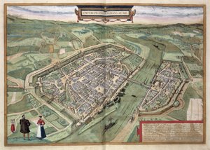 Mapa de Frankfurt, de &39;Civitates Orbis Terrarum&39; por Georg Braun (1541-1622) e Frans Hogenberg (1535-90), c.1572 (gravura a cores)