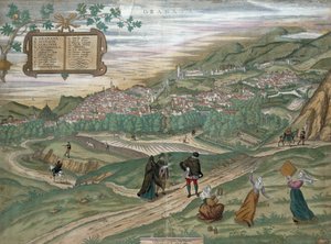 Mapa de Granada, de &39;Civitates Orbis Terrarum&39;, volume I número 4, de Georg Braun (1541-1622) e Frans Hogenberg (1535-90), 1565