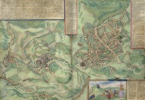 Mapa de Jerusalém, de &39;Mundo&39; pela Braun (1541-1622) e Franz Hogenbergh (1535-1590), c.1572