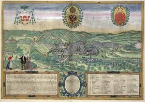 Mapa de Liege, de &39;Mundo&39; pela Braun (1541-1622) e Frans Hogenberg (1535-1590), c.1572
