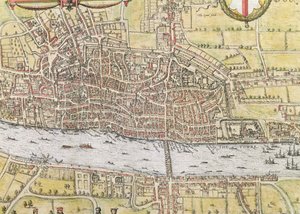 Mapa de Londres, de &39;Mundo&39;, por Braun (1542-1622) e Frans Hogenberg (1635-1690), c.1572