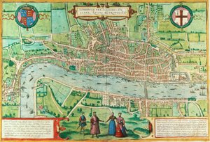 Mapa de Londres, de &39;Civitates Orbis Terrarum&39;, por Georg Braun (1542-1622) e Frans Hogenburg (1635-90), c.1572 (ver também 51896 e 66112)