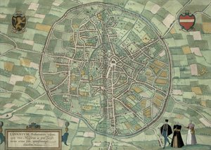 Mapa de Louvain, de &39;Mundo&39; pela Braun (1541-1622) e Franz Hogenbergh (1535-1590) c.1572-1617