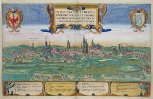 Mapa de Lublin, de &39;Mundo&39; pela Braun (1541-1622) e Franz Hogenbergh (1535-1590) c.1572-1617