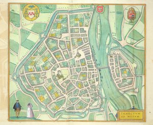 Mapa de Maastricht, de &39;Mundo&39; pela Braun (1541-1622) e Franz Hogenbergh (1535-1590) c.1572-1617