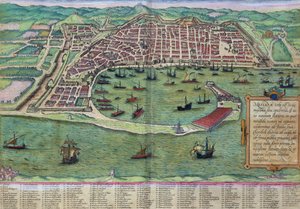 Mapa de Messina, de &39;Mundo&39; pela Braun (1541-1622) e Franz Hogenbergh (1535-1590), c.1572