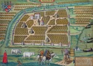 Mapa de Moscou, de &39;Civitates Orbis Terrarum&39; por Georg Braun (1541-1622) e Frans Hogenberg (1535-90), c.1572 (gravura colorida)