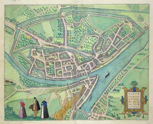 Mapa de Namur, de &39;Mundo&39; pela Braun (1541-1622) e Franz Hogenbergh (1535-1590) c.1572-1617