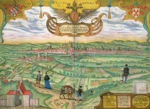 Mapa de Regensburg, de &39;Mundo&39; pela Braun (1541-1622) e Franz Hogenbergh (1535-1590) 1594