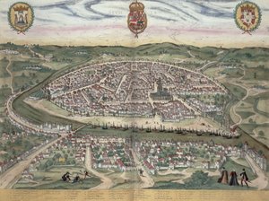 Mapa de Sevilha, de &39;Civitates Orbis Terrarum&39; por Georg Braun (1541-1622) e Frans Hogenberg (1535-90) c.1572-1617