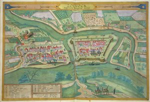 Mapa de Szolnok, de &39;Civitates Orbis Terrarum&39; por Georg Braun (1541-1622) e Frans Hogenberg (1535-90) 1617