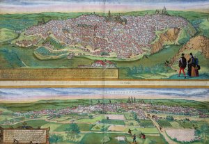Mapa de Toledo e Valladolid, de &39;Civitates Orbis Terrarum&39; por Georg Braun (1541-1622) e Frans Hogenberg (1535-90), c.1572