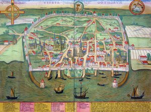 Mapa de Visby, de &39;Mundo&39; pela Braun (1541-1622) e Franz Hogenbergh (1535-1590) c.1572-1617
