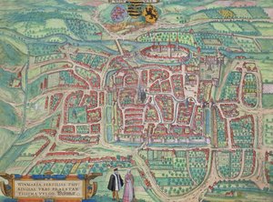 Mapa de Weimar, de &39;Civitates Orbis Terrarum&39; por Georg Braun (1541-1622) e Frans Hogenberg (1535-90) c.1572-1617 de Joris Hoefnagel