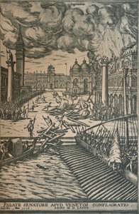 A queima do Palácio dos Doges, 1578, 1925. de Joris Hoefnagel