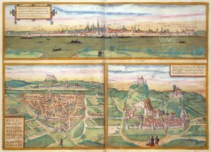 Metz, Wurtzburg e Sittensen, de Civitates Orbis Terrarum por Georg Braun (1541-1622) e Frans Hogenburg (1535-90), c.1572 de Joris after Hoefnagel