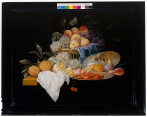 Natureza morta com frutos e camarões