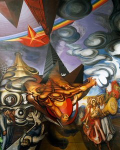 Fresco por José Clemente Orozco (1883-1949) no tecto do Auditório do Hospital de la Raza na Cidade do México, México de José Clemente Orozco