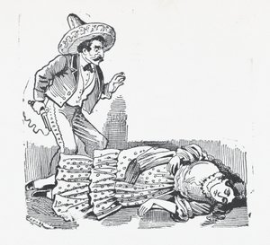 Um homem com uma arma apontada a uma mulher que acabou de alvejar, ca. 1880-1910., ca. 1880-1910. de José Guadalupe Posada
