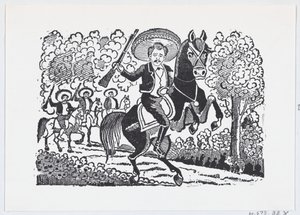 Um soldado revolucionário a cavalo com um rifle Heraclio Bernal, ca. 1880-1910., c. 1880-1910. de José Guadalupe Posada