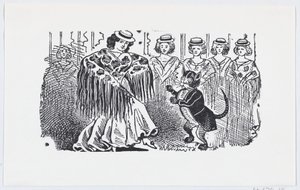 Uma mulher dançando com um gato de terno, ca. 1880-1910., c. 1880-1910.
