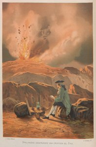 Lazzaro Spallanzani observando a erupção do Etna. De: Ciência e seus homens, 1879.