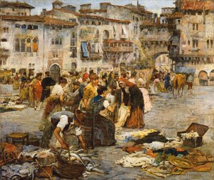 Um mercado em Granada (óleo sobre tela) de Jose Fernandez Alvarado