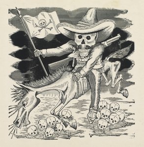 O Grande Crânio de Emiliano Zapata, c.1911-16, impresso em 1930 (gravura em foto-relevo com gravura) de José Guadalupe Posada