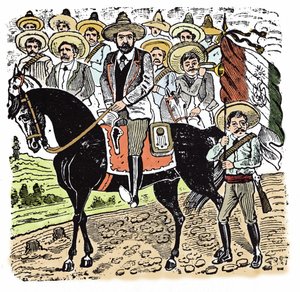 A Revolução Mexicana (1910-1920): Retrato de Francisco Indalecio Madero (1873-1913) Revolucionário Mexicano. Xilografia de Jose Guadalupe Posada (1852-1913).