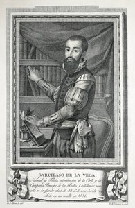 MAEA, José (1760-1826). Retrato de Garcilaso de la Vega. 1791. Desenho de Jose Maea gravado a buril por Bartolome Vazquez. Gravura. de Jose Maea
