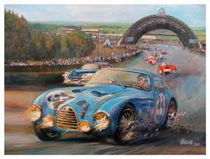 Juan Manuel Fangio en Le Mans 1950 Gordini Typr 18S (acrílico sobre tela)