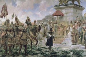 A chegada de Roger de Flor (1280-1307) em Constantinopla em 1303 com 8000 &39;Almogavares&39; servindo o imperador bizantino na batalha contra os turcos, 1888 de Jose Moreno Carbonero