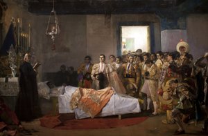 A morte do mestre. Pintura de Jose Villegas Cordero (1844-1921), óleo sobre tela, por volta de 1913. Museu de Belas Artes de Sevilha, Espanha.