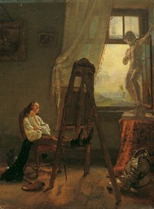 O pintor adormecido no estúdio de Josef Danhauser