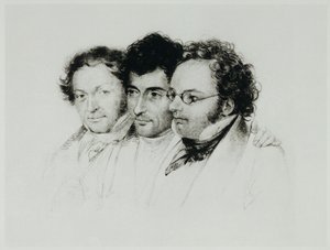 Johann Baptist Jenger, Anselm Huettenbrenner e Franz Schubert ... de Josef Eduard Teltscher