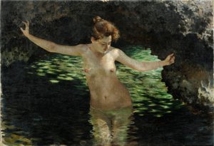 Lago na floresta - Banhistas de Josef Engelhart
