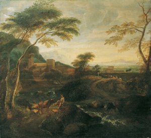 Paisagem com vacas pastando de Josef Faistenberger