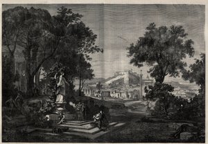 Grécia Antiga: vista para os jardins de Vénus a Athenes. Gravura depois de uma pintura de Joseph Hoffmann em "The Illustrous Universe". de Josef Hoffman