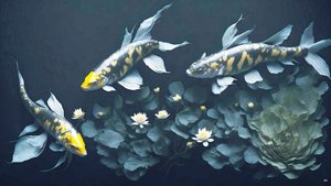 pintura a tinta: Carpas_amarelas_03