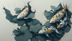 pintura a tinta: Carpa koi peixe_04