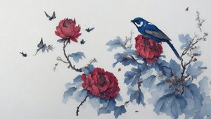 pintura a tinta: PEONY em azul_01