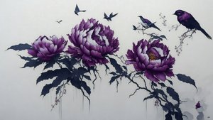 pintura a tinta: PEONY em roxo profundo_01