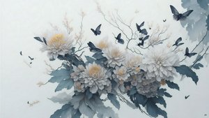 pintura a tinta: flor de crisântemo em branco_01
