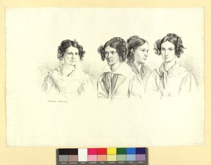 Quatro raparigas numa folha de Josef Kriehuber