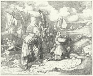 Gustavus Adolphus da Suécia desembarca na Alemanha para entrar na Guerra dos Trinta Anos de Josef Mathias (after) Trenkwald