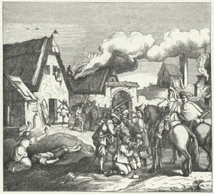 Tropas imperiais saqueando e saqueando após a Batalha de Nordlingen, 1634
