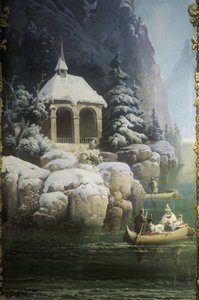 Tell&39;s Chapel em Vierwaldstättersee (Lago dos Quatro Cantões), década de 1850 (pintura mural)